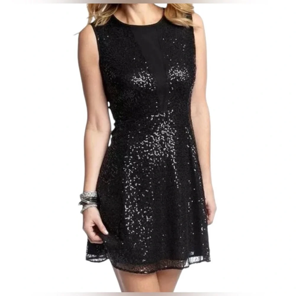 cynthia rowley black sequin dress Cynthia Rowley, Black Sequin Fit and Flare Minidress, Size 2